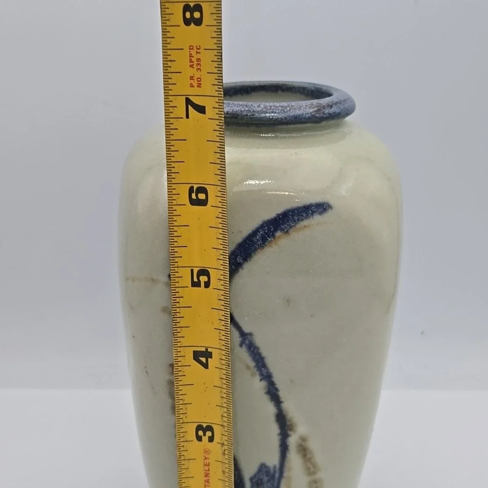 Vintage Studio Art Pottery‎ Vase Flowers Abstract Glazed Cobalt Signed
